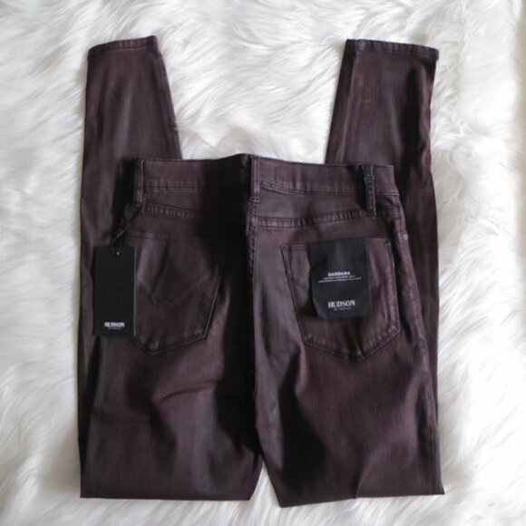 Hudson Barbara High Rise Burgundy Ankle Side Zip Jeans Size 27 - Picture 8 of 9